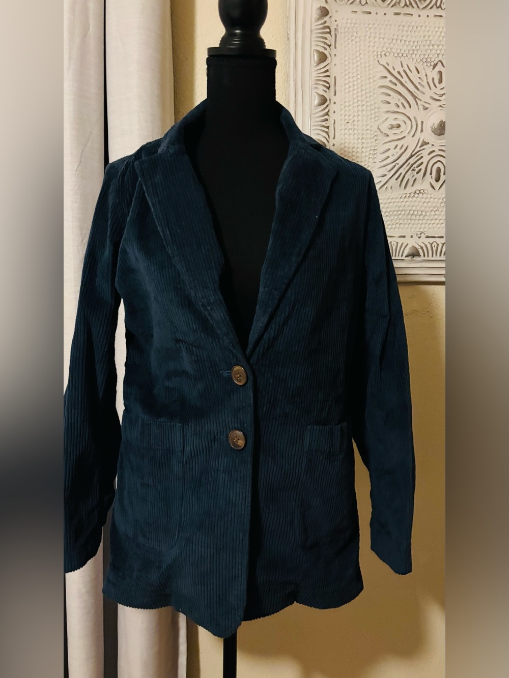 Women's Dark Teal Corduroy Two-Button Blazer